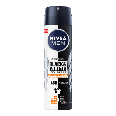 Xịt Ngăn Mùi NIVEA MEN Black & White Ngăn Vệt Ố Vàng Vượt Trội 5in1 (150ml) - 85388