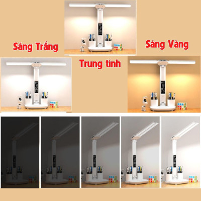 Đèn Học Để Bàn, Đèn Học Chống Cận, Điều Chỉnh Được Độ Sáng, Có Đồng Hồ LED, Đèn Học Sinh - Hàng Nhập Khẩu