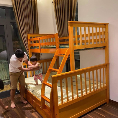 Giường Tầng 1m6 Gỗ Tự Nhiên - Thiết Kế Chắc Chắn & Tiết Kiệm Diện Tích -  Có Thể Tách Thành 2 Giường Riêng Biệt - Vàng Gỗ