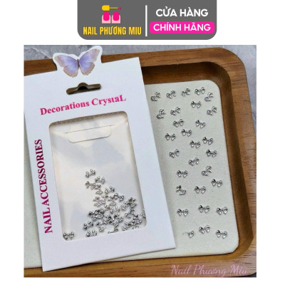 Set 50 Charm Bướm Nơ Kim Loại Đính Móng Hàn Quốc Làm Nail, Charm Nơ Mix Bướm Màu Bạc Trắng Gắn Móng Siêu Đáng Yêu Nữ Women