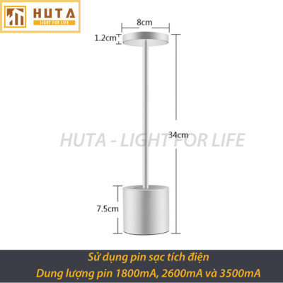 Đèn Bàn Led Quầy Bar Nhà Hàng HUTA AL4 Cảm Ứng Pin Sạc Tích Điện Điều Chỉnh Ánh Sáng Vàng Trang Trí Quán Cà Phê Lounge Sự Kiện Bàn Ăn