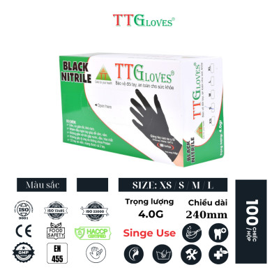 Găng Tay Y Tế Size S Không Bột Nitrile Màu Đen TTGLOVES (100 chiếc)