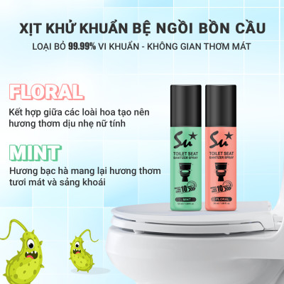 Combo Xịt khử khuẩn bệ ngồi bồn cầu Su Star, loại bỏ 99.999% vi khuẩn trong 10 giây 50ml