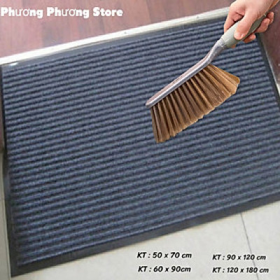 ( Hàng Cao Cấp ) Thảm chùi chân đế chống trượt dạng sọc Stripmate Màu Xám đen / Xám đỏ - Nhiều Size ( Tặng Chổi Phất Bụi )