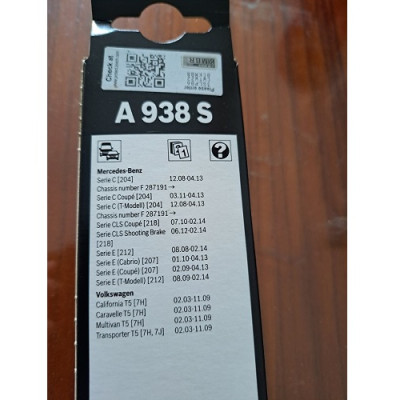 Gạt Mưa BOSCH AeroTwin Euro Set A938S Kích thước 24/60cm – 24/60cm | Dành cho Xe Mercedes Serie C, Serie E