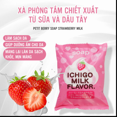 Xà Phòng Tắm Dưỡng Da Trắng Sáng Chiết Xuất Từ Sữa Và Dâu Tây Pelican Petit Berry Soap Strawberrry Milk (80 G)