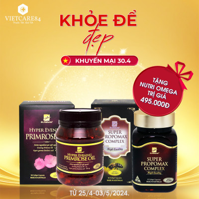 Bộ Sản Phẩm Tăng Đề Kháng, Cải Thiện Nội Tiết Tố: Viên Uống Keo Ong Supper Propomax Complex 60 Viên, Viên Nội Tiết Hyper Evening Primrose Oil 180 Viên