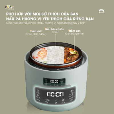 Nồi áp suất Bear SB-AS25L - Dung tích 2.5L, Nhiều chế độ, Hẹn giờ - Bản Tiếng Việt, Hàng chính hãng