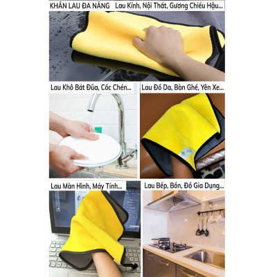 Khăn Lau Ô Tô Đa Năng Chuyên Dụng Microfiber 30x40 CM Bông Dày Siêu Thấm Không Bụi Vải