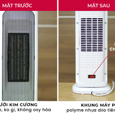 Máy sưởi gốm không khô da nhập khẩu FUJIHOME FH1000, không phát sáng, không đốt oxi, tự ngắt - Hàng chính hãng