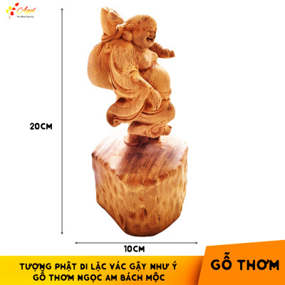 Tượng Phật Di Lặc Vác Như Ý Gỗ Thơm Bách Mộc Ngọc Am - Hàng cao cấp cực thơm - Sản Phẩm Nhập Khẩu