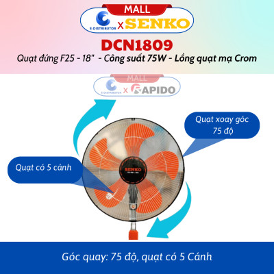 Quạt Đứng Công Nghiệp Senko DCN1809 - Lồng Quạt Mạ Crom - Hàng Chính Hãng - Bảo Hành 24 Tháng