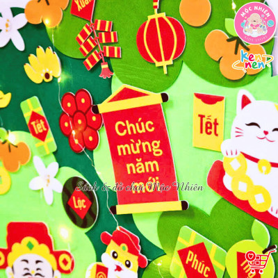 Cây quất Tết bằng vải dạ vải nỉ trang trí Tết 2025 (tặng kèm đèn led 3 mét)