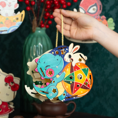 Lồng Đèn Gỗ Trung Thu Mẫu Mới 2024 Lalamoon - Bộ Kit DIY Tự Vẽ và Làm Đèn Trông Trăng - Lalala Baby