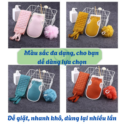 Bộ Găng Tẩy Da Chết + Dây Kỳ Lưng + Bông Tắm Bộ Chăm Sóc Da Body Chuyên Sâu  Combo Tắm Sạch - Da Mịn 3 Trong 1
