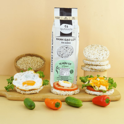 Bánh gạo lứt Hữu cơ GUfoods - Thành phần gạo lứt organic, Không đường, Không chiên dầu, Lành mạnh, Phù hợp Eat clean, Ăn vặt healthy, Thực dưỡng, Tập gym, Thuần chay