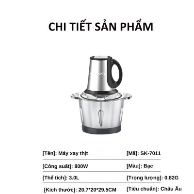 Máy xay thịt đa năng SOKANY SK-7011 Công suất cao 800W, dung tích lớn 3L, xay nhuyễn mọi thực phẩm, dễ dàng vệ sinh - HÀNG CHÍNH HÃNG