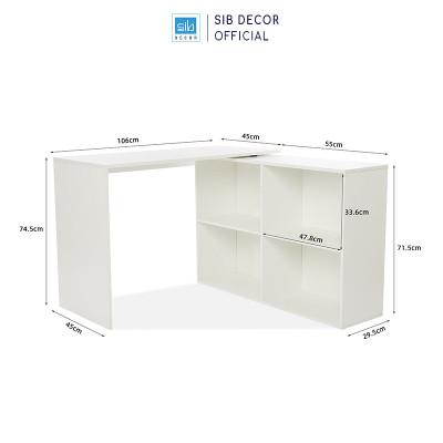 Bàn Làm Việc Chữ L Xoay Linh Động Màu Trắng/ Đen Hiện Đại Thương Hiệu SIB Decor