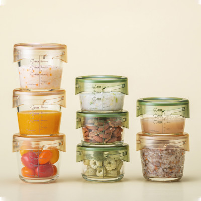 Bộ 3 hộp thủy tinh đựng thức ăn dặm cho bé Lock&Lock 280ml x 3 hộp LLG542S3IVY - Hàng chính hãng, có vạch chia - JoyMall