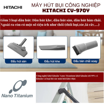 Máy hút bụi công nghiệp Hitachi CV-970Y 24CV TG dung tích 21L công suất 2200W xuất xứ Thái Lan - Hàng chính hãng