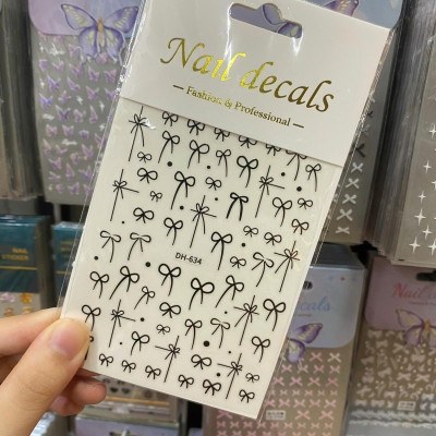 Miếng Dán Móng Tay Hình Nơ Trắng Đen Làm Nail Siêu Xinh, Sticker Nơ Trang Trí Móng Tay Chân 3D Dễ Thương, Nghệ Thuật Nữ Women