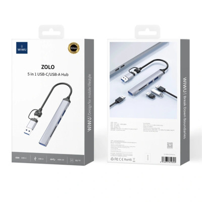 Hub chuyển đổi chia cổng USB-C / USB-A 5in1 USB 3.0 + 2xUSB-A + Micro SD + SD hiệu WIWU Zolo cho Macbook Laptop cho iPhone - Hợp kim nhôm, nhỏ gọn, bền bỉ, đa năng truyền dữ liệu nhanh chóng - Hàng nhập khẩu