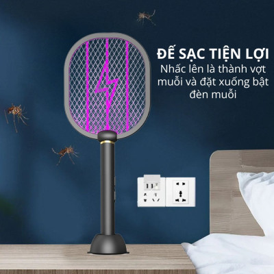 Đèn muỗi có chức năng vợt muỗi Kachi MK386 với đế sạc tích hợp - hàng chính hãng