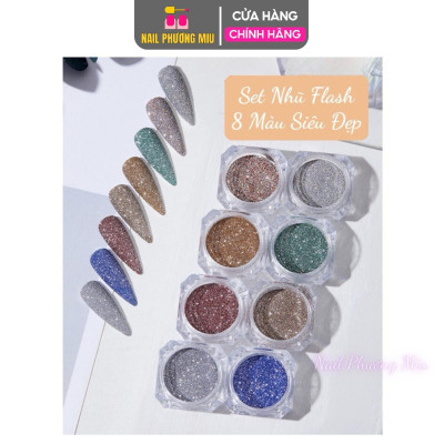 Set 8 Hũ Nhũ Rắc Flash Nail Siêu Sáng 7g/Hũ, Trang Trí Móng Lung Linh, Đa Dạng Màu Sắc, Dành Cho Làm Nail Chuyên Nghiệp