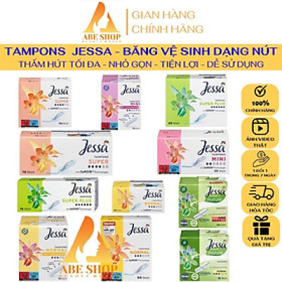 TAMPONS JESSA Đức Dạng Nút - Siêu Thấm Hút - Tiện Lợi - Nhỏ Gọn Dễ Dùng - Hàng Nhập Khẩu - Đủ Các Giọt - Tampon Jessa