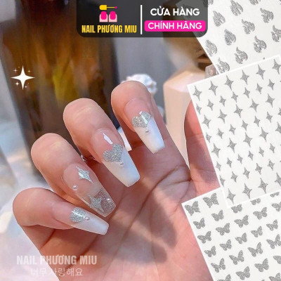 Sticker Nail Nhũ Bạc Flash Kim Tuyến, Nhiều Mẫu Bướm Sao Lung Linh, Làm Nail Siêu Sáng, Tạo Điểm Nhấn, Dễ Sử Dụng