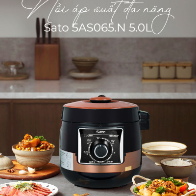 Nồi áp suất đa năng SATO 5AS065.N 5.0L - Nồi áp suất đa chức năng : nấu cơm, nấu cháo, hầm gân, ninh, súp, hấp, giữ ấm ...- Miễn phí vận chuyển toàn quốc - Hàng chính hãng