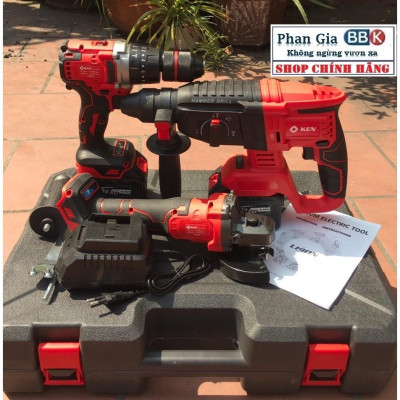 [LOẠI 1]  Bộ Combo 3 Máy Siết Bulong, Máy Mài Pin Cầm Tay Và Máy Khoan Đục Bê Tông Dùng Pin 199V (Bảo Hành 12 Tháng)