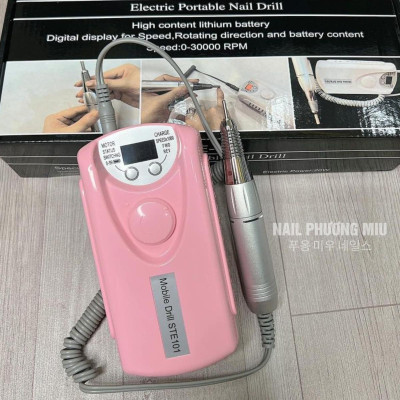 Máy Mài Móng Tích Điện STE-101 Màu Đen, Hồng Tặng Kèm 6 Đầu Mài Làm Nail Siêu Êm, Màn Hình LED, Nút Xoay Drill STE101 Pin Khỏe Đến 10h, Tốc Độ Cao