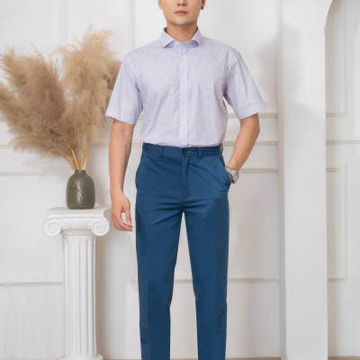 Áo sơ mi nam công sở họa tiết nhỏ cộc tay Custom Fit mã ALGS-C84