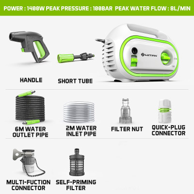 Máy Rửa Xe Áp Lực Cao ABG Lutian Totoro-T4 Công Suất 1400w 100bar, Máy Phun Xịt Rửa Xe Cao Áp, Chuyên Dụng Cho Cửa Hàng Rửa Xe, Nhà, Xưởng Công Nghiệp - Hàng Chính Hãng