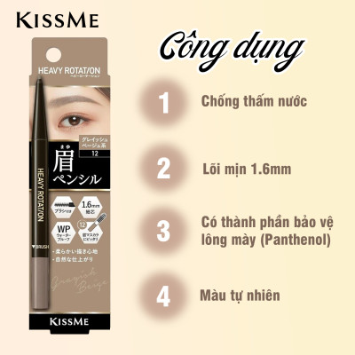 Bút Chì Sáp Kẻ Lông Mày Lõi Sáp Chống Trôi Màu Sắc Tự Nhiên Màu Xám Be Kissme Heavy Rotation 0.09 G