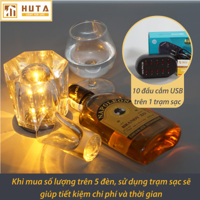 Đèn Bàn Led Quầy Bar HUTA PLCOC Cao Cấp Sang Trọng Pin Sạc Tích Điện, Ánh Sáng Vàng Trang Trí Bàn Ăn, Nhà Hàng, Lounge, Sự Kiện
