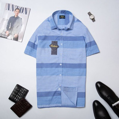 Áo Sơ Mi Nam Xanh Dương Kẻ Caro Ngắn Tay Công Sở Trung Niên Thương Hiệu Anton Vải Sợi Tre - YGD566