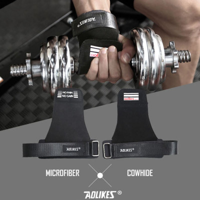 Găng Tay Tập GYM Hở Mu Bàn Tay Lifting Grips Aolikes Pro AL7639 7639 Kiêm Dây Kéo Lưng