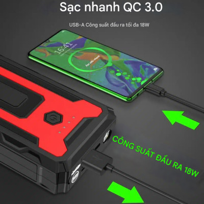 Bộ kích nguồn ô tô Choetech TC0009 2000A sạc pin cầm tay dung lượng 16000mAh tích hợp đèn Led 3 chế độ (Hàng chính hãng)