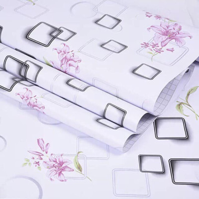 Combo 10M decal giấy dán tường Ô Vuông Hoa Ly Hồng (10mx0.45m).