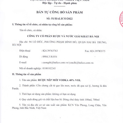 Rượu Nếp Mới HALICO nồng độ 40% HALICO chai 700ml không kèm hộp