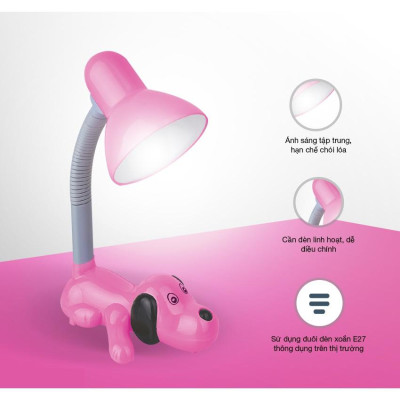 Đèn bàn Điện Quang ĐQ DKL06 BW (kiểu con chó, hồng, bóng warmwhite)