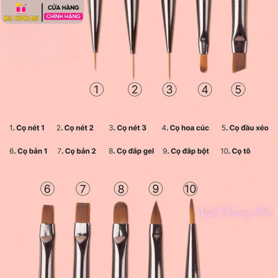 Set Cọ Nhật Vẽ Móng Lawei, Bộ 10 Cây Cọ Làm Nail Cao Cấp, Sợi Tổng Hợp, Từ 12.5cm Đến 19cm, Dành Cho Thợ Làm Nail