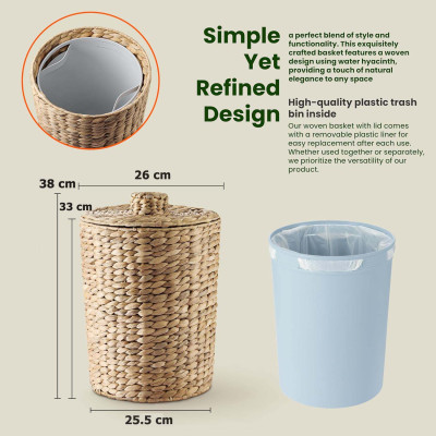 Sọt rác lục bình có lót thùng nhựa ở trong, sọt để đồ đa năng, đồ để văn phòng tiện dụng