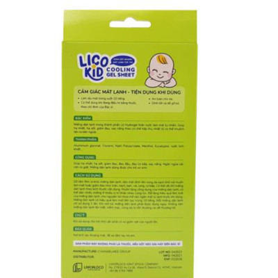 DÁN HẠ SỐT NHANH, GIẢM ĐAU, CHÙM MÁT LẠNH LICO KID TÁO -  Hộp 6 Miếng