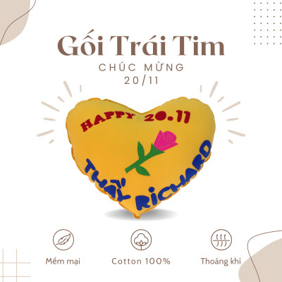 Gối Tựa Lưng - Gối Trang Trí Sofa Hình Trái Tim Đắp Tên Theo Yêu Cầu