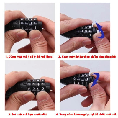 Khóa Xe Đạp Thể Thao Chống Trộm Khóa Dây Treo Yên Xe Đạp 4 Số Xoay Mã Khóa Tránh Mất Chìa Khóa - Chính hãng dododios