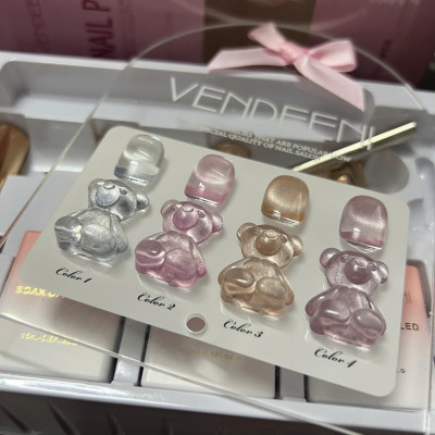 Set Sơn Mắt Mèo Ánh Trăng VENDEENI 4 Màu Hồng (Bảng Gấu) Làm Nail Siêu Sáng, Gel Đặc Chuẩn Màu Bền Bóng Sêu Mịn Nữ Women