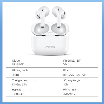 Tai Nghe Bluetooth Nhét Tai Không Dây FIRO Fi5 Pro2 - Pin Dock Sạc 300mAh - Bluetooth 5.3 - Tai Nghe FIRO Fi5 Pro2 Điều Khiển Cảm Ứng Thông Minh - Công Nghệ Kháng Nước IPX5 - Tai Nghe Không Dây FIRO Fi5 Pro2 - Phù Hợp Với Tất Cả Dòng Máy - Hàng Chính Hãng